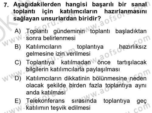 Toplantı Ve Sunu Teknikleri Dersi 2024 - 2025 Yılı Yaz Okulu Sınav Soruları 7. Soru