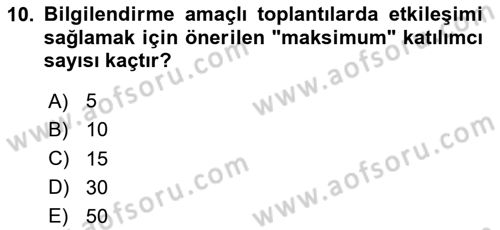 Toplantı Ve Sunu Teknikleri Dersi 2025 - 2026 Yılı (Vize) Ara Sınav Soruları 10. Soru