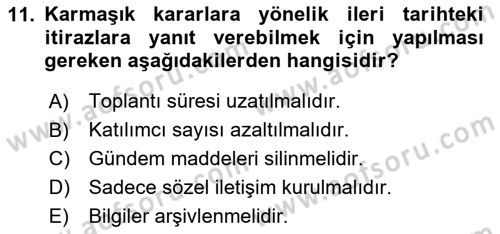 Toplantı Ve Sunu Teknikleri Dersi 2025 - 2026 Yılı (Vize) Ara Sınav Soruları 11. Soru