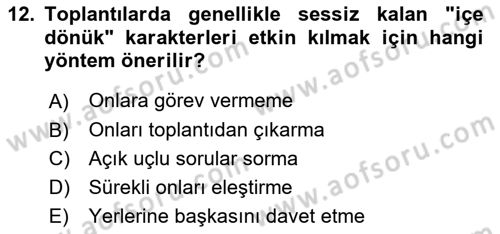 Toplantı Ve Sunu Teknikleri Dersi 2025 - 2026 Yılı (Vize) Ara Sınav Soruları 12. Soru