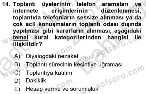 Toplantı Ve Sunu Teknikleri Dersi 2025 - 2026 Yılı (Vize) Ara Sınav Soruları 14. Soru