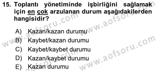 Toplantı Ve Sunu Teknikleri Dersi 2025 - 2026 Yılı (Vize) Ara Sınav Soruları 15. Soru