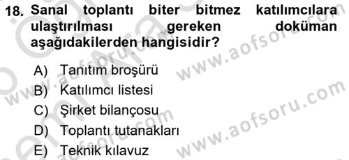 Toplantı Ve Sunu Teknikleri Dersi 2025 - 2026 Yılı (Vize) Ara Sınav Soruları 18. Soru