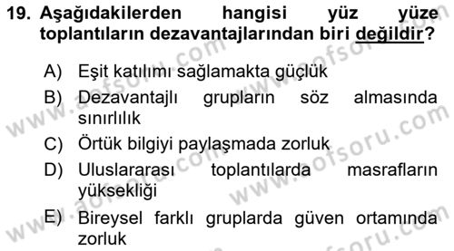 Toplantı Ve Sunu Teknikleri Dersi 2025 - 2026 Yılı (Vize) Ara Sınav Soruları 19. Soru