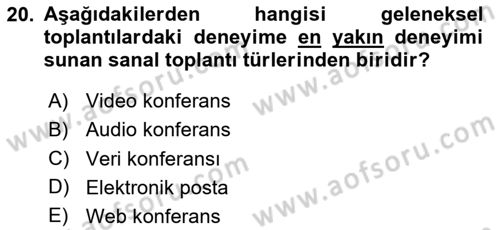 Toplantı Ve Sunu Teknikleri Dersi 2025 - 2026 Yılı (Vize) Ara Sınav Soruları 20. Soru
