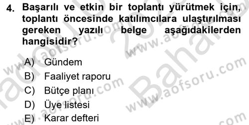 Toplantı Ve Sunu Teknikleri Dersi 2025 - 2026 Yılı (Vize) Ara Sınav Soruları 4. Soru