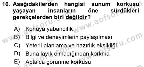 Toplantı Ve Sunu Teknikleri Dersi 2025 - 2026 Yılı (Final) Dönem Sonu Sınav Soruları 16. Soru