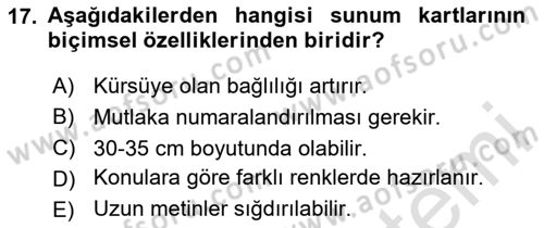 Toplantı Ve Sunu Teknikleri Dersi 2025 - 2026 Yılı (Final) Dönem Sonu Sınav Soruları 17. Soru