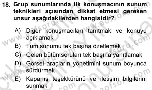 Toplantı Ve Sunu Teknikleri Dersi 2025 - 2026 Yılı (Final) Dönem Sonu Sınav Soruları 18. Soru