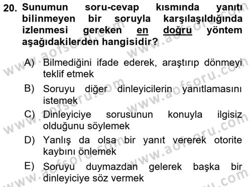 Toplantı Ve Sunu Teknikleri Dersi 2025 - 2026 Yılı (Final) Dönem Sonu Sınav Soruları 20. Soru