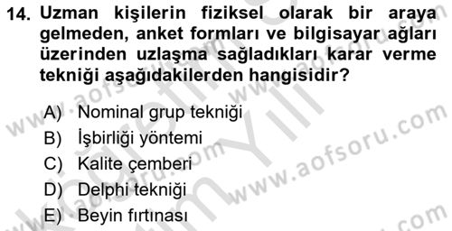 Toplantı Ve Sunu Teknikleri Dersi 2025 - 2026 Yılı Yaz Okulu Sınav Soruları 14. Soru
