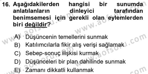 Toplantı Ve Sunu Teknikleri Dersi 2025 - 2026 Yılı Yaz Okulu Sınav Soruları 16. Soru
