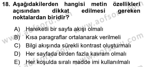 Toplantı Ve Sunu Teknikleri Dersi 2025 - 2026 Yılı Yaz Okulu Sınav Soruları 18. Soru