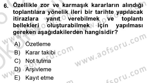 Toplantı Ve Sunu Teknikleri Dersi 2025 - 2026 Yılı Yaz Okulu Sınav Soruları 6. Soru
