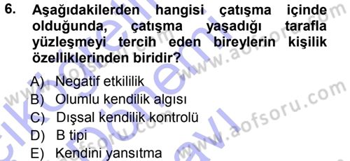 Çatışma ve Stres Yönetimi 1 Dersi 2012 - 2013 Yılı (Final) Dönem Sonu Sınav Soruları 6. Soru