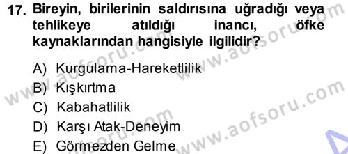 Çatışma ve Stres Yönetimi 1 Dersi 2013 - 2014 Yılı (Final) Dönem Sonu Sınav Soruları 17. Soru