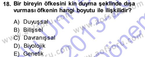 Çatışma ve Stres Yönetimi 1 Dersi 2013 - 2014 Yılı (Final) Dönem Sonu Sınav Soruları 18. Soru