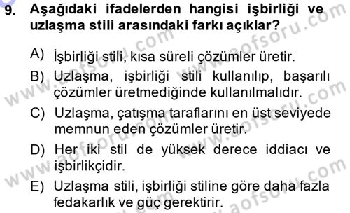 Çatışma ve Stres Yönetimi 1 Dersi 2014 - 2015 Yılı (Vize) Ara Sınav Soruları 9. Soru