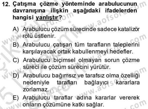 Çatışma ve Stres Yönetimi 1 Dersi 2014 - 2015 Yılı Tek Ders Sınav Soruları 12. Soru