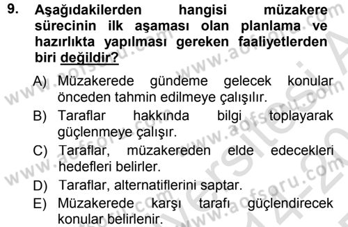 Çatışma ve Stres Yönetimi 1 Dersi 2014 - 2015 Yılı Tek Ders Sınav Soruları 9. Soru