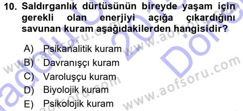 Çatışma ve Stres Yönetimi 1 Dersi 2015 - 2016 Yılı (Final) Dönem Sonu Sınav Soruları 10. Soru