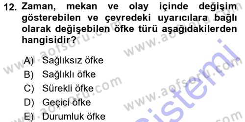 Çatışma ve Stres Yönetimi 1 Dersi 2015 - 2016 Yılı (Final) Dönem Sonu Sınav Soruları 12. Soru