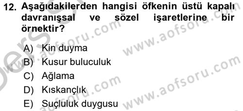 Çatışma ve Stres Yönetimi 1 Dersi 2016 - 2017 Yılı 3 Ders Sınavı 12. Soru