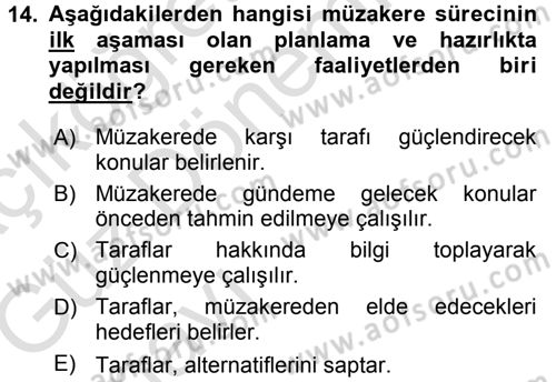 Çatışma ve Stres Yönetimi 1 Dersi 2016 - 2017 Yılı (Vize) Ara Sınav Soruları 14. Soru