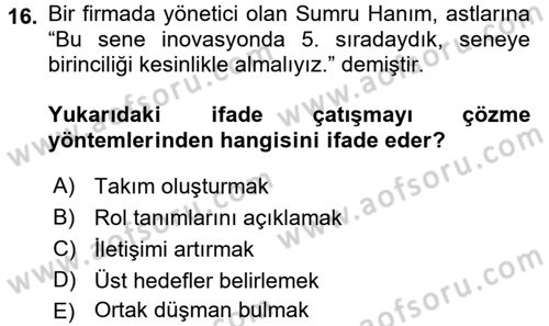 Çatışma ve Stres Yönetimi 1 Dersi 2016 - 2017 Yılı (Vize) Ara Sınav Soruları 16. Soru