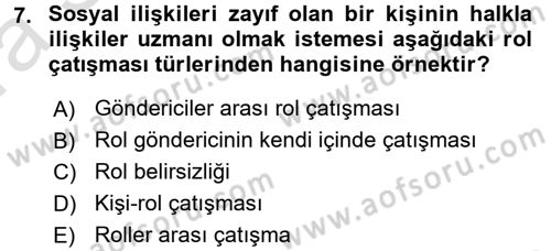 Çatışma ve Stres Yönetimi 1 Dersi 2016 - 2017 Yılı (Vize) Ara Sınav Soruları 7. Soru