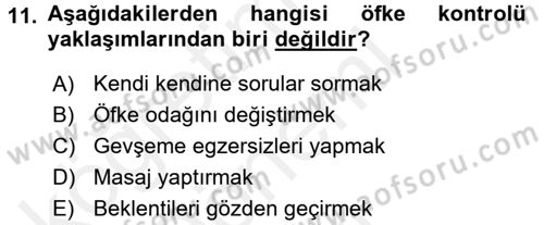 Çatışma ve Stres Yönetimi 1 Dersi 2016 - 2017 Yılı (Final) Dönem Sonu Sınav Soruları 11. Soru