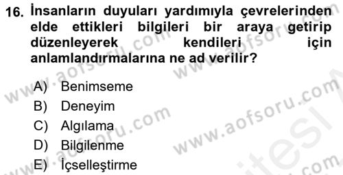 Çatışma ve Stres Yönetimi 1 Dersi 2016 - 2017 Yılı (Final) Dönem Sonu Sınav Soruları 16. Soru