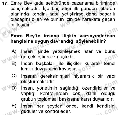 Çatışma ve Stres Yönetimi 1 Dersi 2016 - 2017 Yılı (Final) Dönem Sonu Sınav Soruları 17. Soru