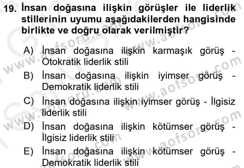 Çatışma ve Stres Yönetimi 1 Dersi 2016 - 2017 Yılı (Final) Dönem Sonu Sınav Soruları 19. Soru