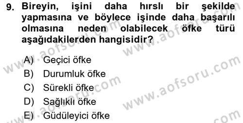 Çatışma ve Stres Yönetimi 1 Dersi 2016 - 2017 Yılı (Final) Dönem Sonu Sınav Soruları 9. Soru