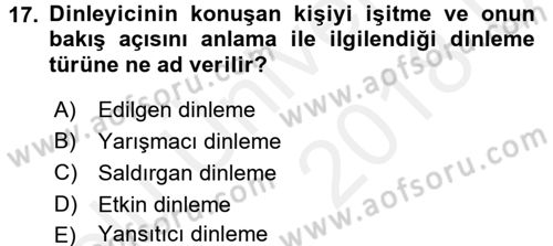 Çatışma ve Stres Yönetimi 1 Dersi 2017 - 2018 Yılı 3 Ders Sınavı 17. Soru