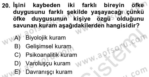 Çatışma ve Stres Yönetimi 1 Dersi 2018 - 2019 Yılı 3 Ders Sınav Soruları 20. Soru
