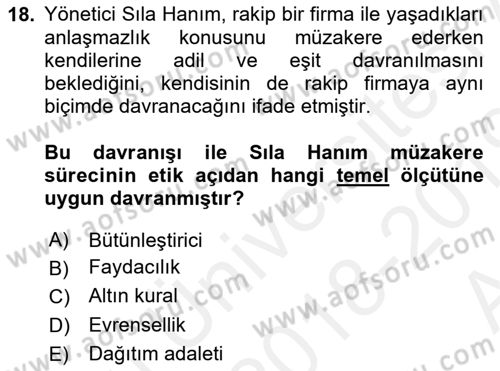Çatışma ve Stres Yönetimi 1 Dersi 2018 - 2019 Yılı (Vize) Ara Sınav Soruları 18. Soru