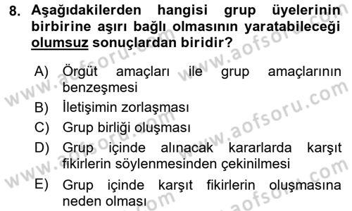 Çatışma ve Stres Yönetimi 1 Dersi 2018 - 2019 Yılı (Vize) Ara Sınav Soruları 8. Soru