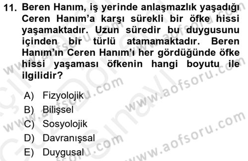 Çatışma ve Stres Yönetimi 1 Dersi 2018 - 2019 Yılı (Final) Dönem Sonu Sınav Soruları 11. Soru