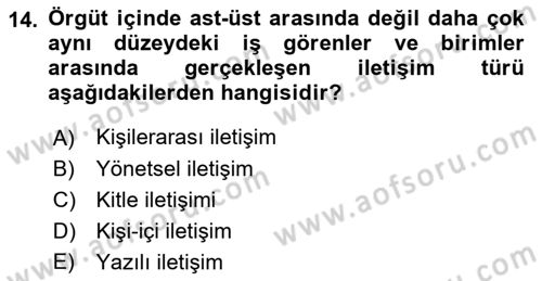 Çatışma ve Stres Yönetimi 1 Dersi 2018 - 2019 Yılı (Final) Dönem Sonu Sınav Soruları 14. Soru