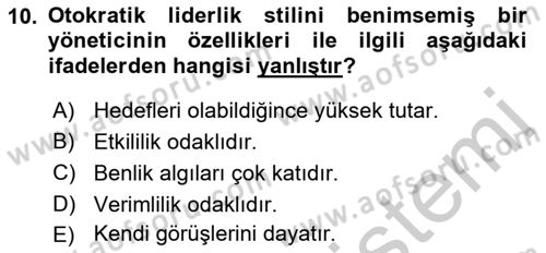 Çatışma ve Stres Yönetimi 1 Dersi 2018 - 2019 Yılı Yaz Okulu Sınav Soruları 10. Soru