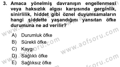 Çatışma ve Stres Yönetimi 1 Dersi 2018 - 2019 Yılı Yaz Okulu Sınav Soruları 3. Soru