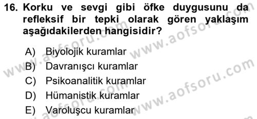 Çatışma ve Stres Yönetimi 1 Dersi 2020 - 2021 Yılı Yaz Okulu Sınav Soruları 16. Soru