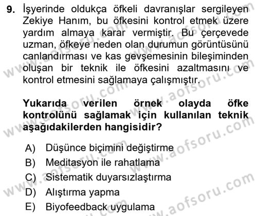 Çatışma ve Stres Yönetimi 1 Dersi 2020 - 2021 Yılı Yaz Okulu Sınavı 9. Soru