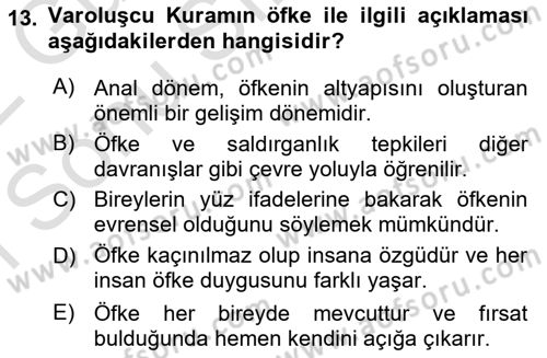 Çatışma ve Stres Yönetimi 1 Dersi 2021 - 2022 Yılı (Final) Dönem Sonu Sınavı 13. Soru