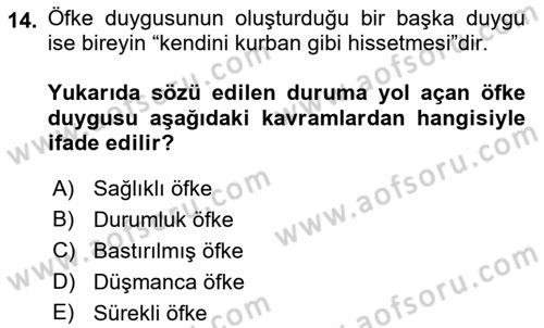 Çatışma ve Stres Yönetimi 1 Dersi 2021 - 2022 Yılı (Final) Dönem Sonu Sınav Soruları 14. Soru