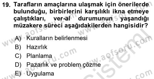 Çatışma ve Stres Yönetimi 1 Dersi 2022 - 2023 Yılı (Vize) Ara Sınav Soruları 19. Soru
