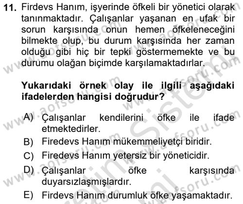 Çatışma ve Stres Yönetimi 1 Dersi 2022 - 2023 Yılı (Final) Dönem Sonu Sınavı 11. Soru