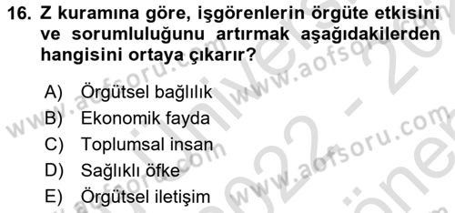 Çatışma ve Stres Yönetimi 1 Dersi 2022 - 2023 Yılı (Final) Dönem Sonu Sınavı 16. Soru